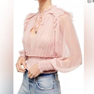 Free People Twyla sheer ruffle blouse ethereal fairy romantic pink XS